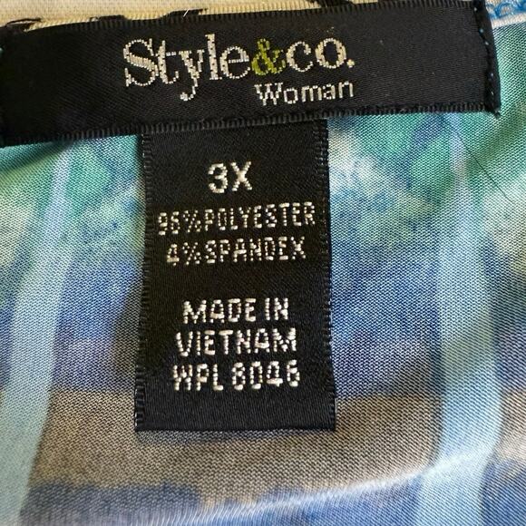 Style & Co Woman Blue Geometric Print Side Drawstring Top – Size 3X Art to Wear - Picture 3 of 4